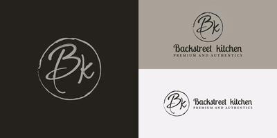 abstrakt Initiale Brief b und k Logo im Weiß rustikal Stil isoliert im schwarz Hintergrund angewendet zum Restaurant Logo Design ebenfalls geeignet zum das Marken oder Unternehmen Das haben Initiale Name bk oder kb vektor