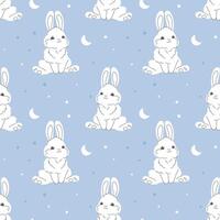 sömlös mönster med söt vit kaniner på en pastell bakgrund med stjärnor. bebis skriva ut, design för barnkammare sovrum. vektor