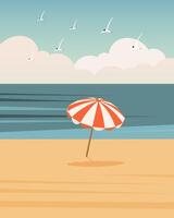 Meereslandschaft, bunt Sonnenschirm auf das Meer Strand. Sommer- Illustration, Vektor