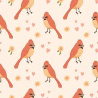 sömlös mönster med söt fåglar, hjärtan och blommor. bakgrund, skriva ut. vektor illustration.