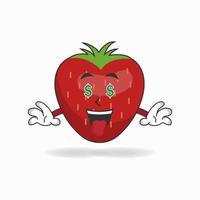 Erdbeer-Maskottchen-Charakter mit Geldverdienen-Ausdruck. Vektor-Illustration vektor