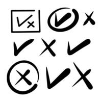Häkchen und Kreuzzeichen. Häkchen ok und x-Symbole. vektor