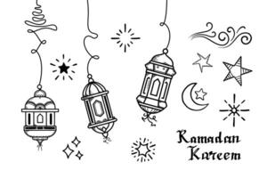 Kritzeleien Strichzeichnungen von Ramadan Kareem Grußkartenkonzept. Vektor-Illustration. vektor