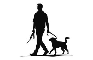 ein Mann Gehen mit Hund Vektor Silhouette kostenlos
