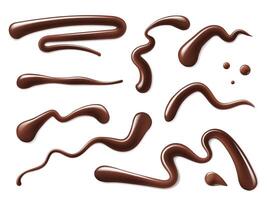 Schokolade Soße Sirup wirbelt, Tropfen und Flecken vektor