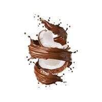 choklad yoghurt, kakao grädde, mjölk virvla runt, kokos vektor
