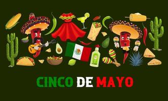 Mexikaner Küche, Getränke, Zeichen cinco de Mayo vektor