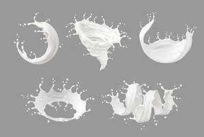 Flüssigkeit Milch Sahne Spritzen, Joghurt Weiß wirbelt vektor