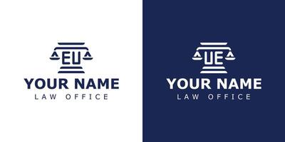 brev eu och ue Rättslig logotyp, lämplig för advokat, Rättslig, eller rättvisa med eu eller ue initialer vektor