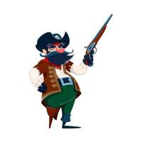 tecknad serie pirat kapten med trä- ben och pistol vektor
