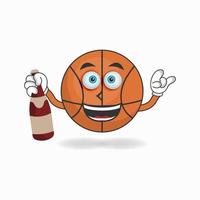 Basketball-Maskottchen-Charakter, der eine Flasche hält. Vektor-Illustration vektor