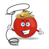 Der Tomaten-Maskottchen-Charakter wird zum Cowboy. Vektor-Illustration vektor