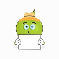 Apfel-Maskottchen-Charakter, der eine weiße Tafel hält. Vektor-Illustration vektor