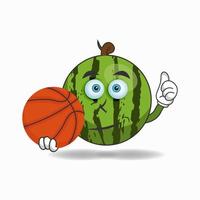 Der Wassermelonen-Maskottchencharakter wird zum Basketballspieler. Vektor-Illustration vektor