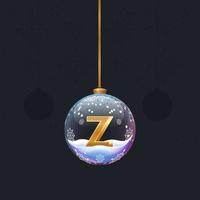 Weihnachtsspielzeugball mit einem goldenen 3D-Buchstaben z im Inneren. Baumschmuck des neuen Jahres. Element für Designbanner, Flyer oder Werbung vektor