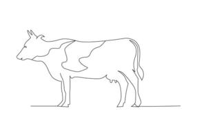 ko i kontinuerlig linje konst teckning stil. nötkött enda linje. hushåll djur linje konst vektor illustration.
