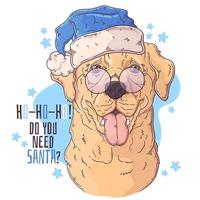 Hand gezeichnetes Hundeporträt mit Weihnachtszubehörvektor vektor