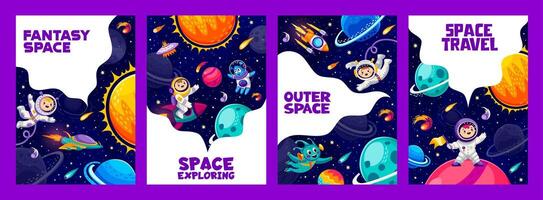 tecknad serie Plats affischer, vektor kort med astronaut