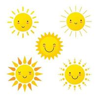 süße Sonnen Sonnenschein Emoji lächelnde Gesichter Vektorbild vektor