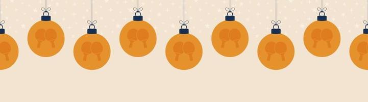 Weihnachten Ping-Pong nahtlose horizontale Muster. hängen Sie an einem flachen Tischtennis-Cartoon des Threads als Weihnachtskugel auf horizontalem Hintergrund. Sport-Vektor-Illustration. vektor