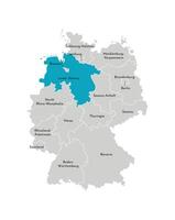 vektor isolerat illustration av förenklad administrativ Karta av Tyskland. blå silhuett av lägre saxony stat. grå silhuetter. vit översikt