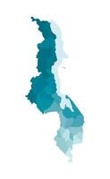 vektor isolerat illustration av förenklad administrativ Karta av malawi. gränser av de distrikt, regioner. färgrik blå kaki silhuetter