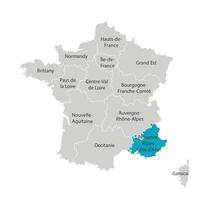 Vektor isoliert Illustration von vereinfacht administrative Karte von Frankreich. Blau gestalten von Provence Alpen cote d'azur. Grenzen von das Provinzen, Regionen. grau Silhouetten. Weiß Umriss.