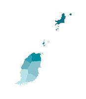 Vektor isoliert Illustration von vereinfacht administrative Karte von Grenada. Grenzen von das Pfarreien, Regionen und Inseln mit Status von Abhängigkeit. bunt Blau khaki Silhouetten.