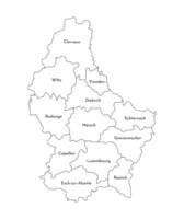 Vektor isoliert Illustration von vereinfacht administrative Karte von großartig Herzogtum von Luxemburg. Grenzen und Namen von das Kantone. schwarz Linie Silhouetten.