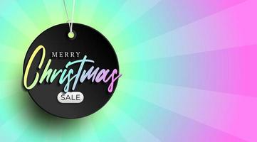 Weihnachtsverkauf-Tag-Banner. holographische glänzend schillernde Farbe Frohe Weihnachten Verkauf Tag Vector Illustration.