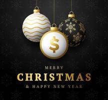 god jul guld dollar symbol banner. dollartecken som julgranskula boll hängande gratulationskort. vektorbild för xmas, finans, nyårsdagen, bank, pengar vektor