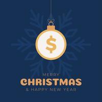 Frohe Weihnachten-Dollar-Symbol-Banner. Dollarzeichen als Weihnachtskugel Kugel hängende Grußkarte. Vektorgrafik für Weihnachten, Finanzen, Neujahr, Bankwesen, Geld vektor