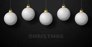 golf jul gratulationskort. god jul och gott nytt år hänger på en tråd golfboll som en julboll. sport vektor illustration.