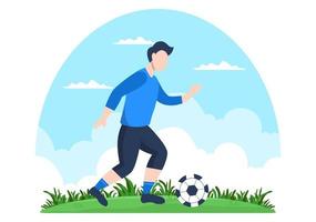 Fußball spielen mit Jungen Fußball spielen Sportuniform tragen verschiedene Bewegungen wie Treten, Halten, Verteidigen, Parieren und Angriff im Feld. Vektor-Illustration vektor