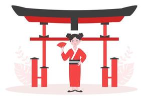 Reisen Sie nach Japan-Hintergrund-Vektor-Illustration. Zeit, die Wahrzeichen dieser weltberühmten Touristenattraktionen des Landes zu besuchen vektor