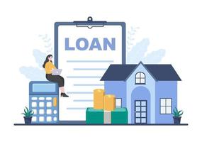 Hypothekendarlehen Schuldtitel, die durch Immobilienvermögen wie Immobiliendienstleistungen, Miete, Hauskauf oder Auktionshaus besichert sind. Hintergrund-Vektor-Illustration vektor