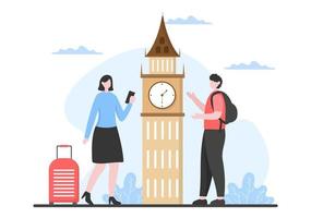 Reisen Sie nach Großbritannien-Hintergrund-Vektor-Illustration. Zeit, die Wahrzeichen dieser weltberühmten Touristenattraktionen des Landes zu besuchen vektor