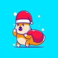 söt illustration av santa fox med present säck god jul vektor