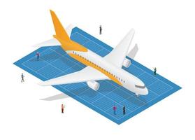 Flugzeugkonzept mit Menschen analysieren mit modernem isometrischem Stil vektor