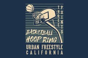 Drei Punkte Basketballkorb Ring Urban Freestyle Kalifornien Silhouette Design vektor