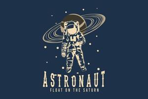 Astronaut schweben auf dem Saturn-Silhouette-Design vektor