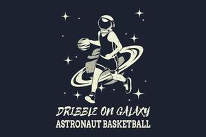 dribbeln Sie auf Galaxie-Astronauten-Basketball-Silhouette-Design vektor