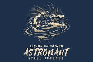 Fliegen auf Saturn Astronaut Space Journey Silhouette Design vektor