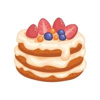 illustration av söta bakade vektor isolerade kakor set. jordgubbsglasyrpaj för semester, cupcake, brun chokladkaka gourmet, färgglad födelsedagsfirande körsbärsbrowniebageri med frukt