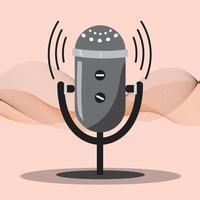 graues Mikrofon für Podcasts mit Wellen im Hintergrund. vektor