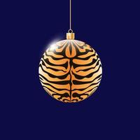 Weihnachtsbaumkugel-Spielzeug mit Tiger-Tierdruck. vektor