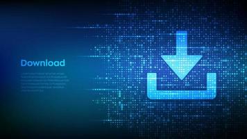 nedladdningsikon gjord med binär kod. ladda ner stängd datalagring. installera symbol. digital binär data och strömmande digital kod. matrisbakgrund med siffror 1.0. vektor illustration.