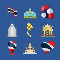 Thailand-Flaggen und -Wahrzeichen vektor