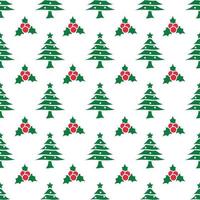 julgran och holly berry mönster design för utskriftsmall vektor