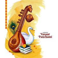 religiös glücklich Vasant Panchami indisch Festival Hintergrund mit veena Illustration vektor